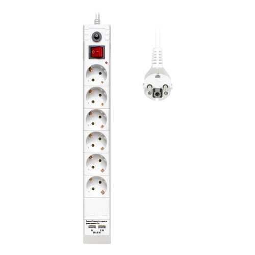 Сетевой фильтр BURO BU-SP5_USB_2A-W, 6 розеток, 5 м, White в Юлмарт