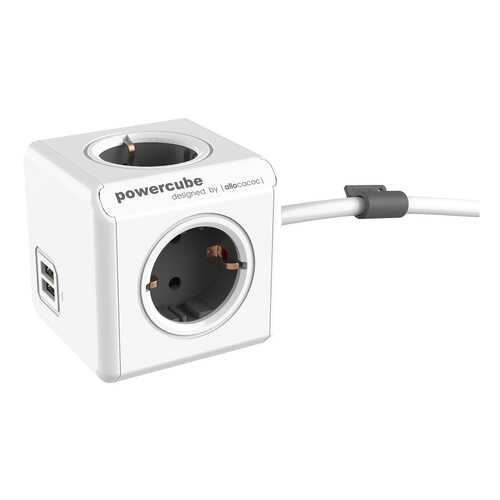 Удлинитель Allocacoc 1402GY/DEEUPC, 4 розетки, 1,5 м, White/Grey в Юлмарт