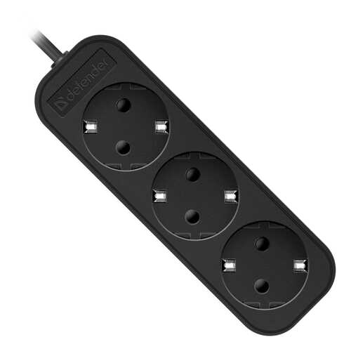 Удлинитель Defender M318, 3 розетки, 1,8 м, Black в Юлмарт