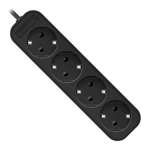 Удлинитель Defender M418, 4 розетки, 1,8 м, Black в Юлмарт