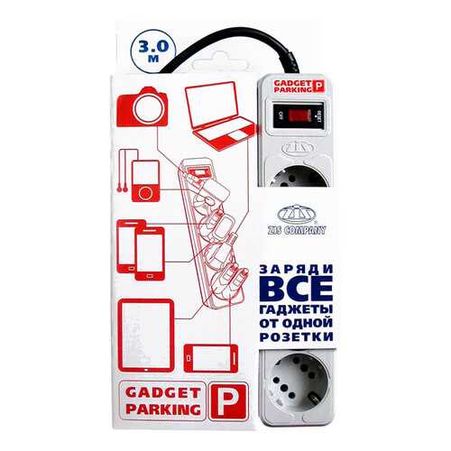 Удлинитель Gadget Parking, 4 розетки, 3 м, Grey в Юлмарт