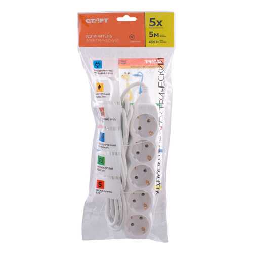 Удлинитель СТАРТ S5x5-Z, 5 розеток, 5 м, White в Юлмарт